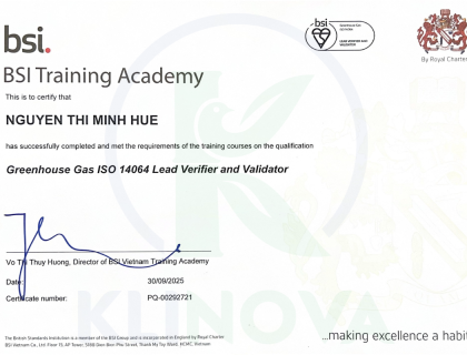 Certification of Completion Greenhouse Gas ISO 14064 Lead Verifier and Validator for KLINOVA's Expert